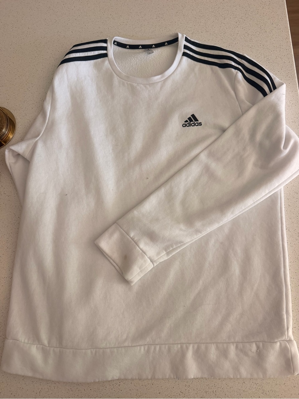 Adidas Primegreen Men’s White 3-Stripes Fleece Crewneck Sweatshirt L